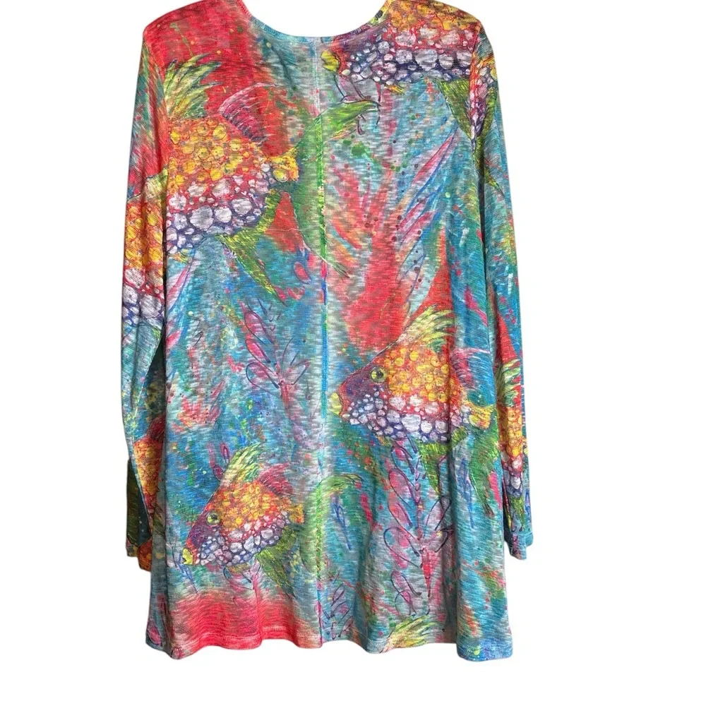 Leoma Lovegrove XXL Colorful Fish Art Open Front Cardigan Jacket Sweater - Picture 3 of 9